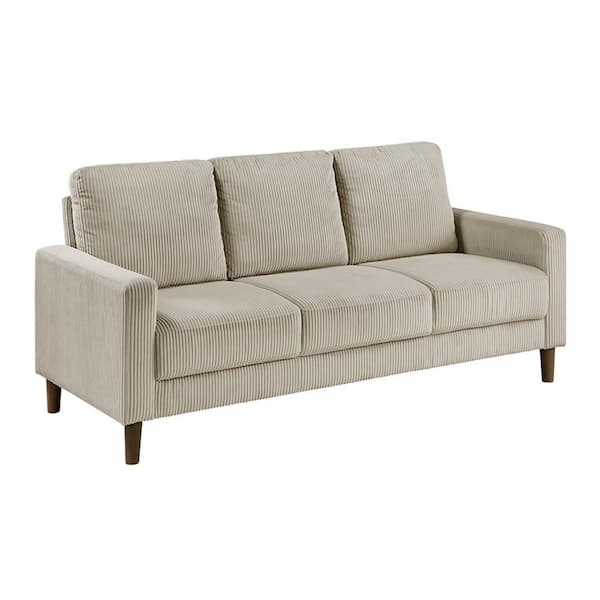 Mackay 76.5 in. W Straight Arm Corduroy Fabric Rectangle Sofa in Taupe Color
