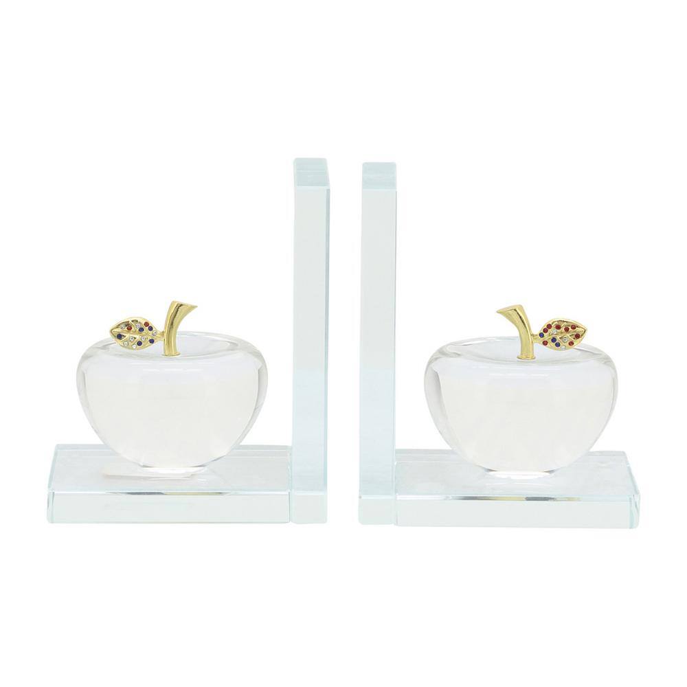 Clear Crystal Apple Bookends with Gold Accents, Set of 2