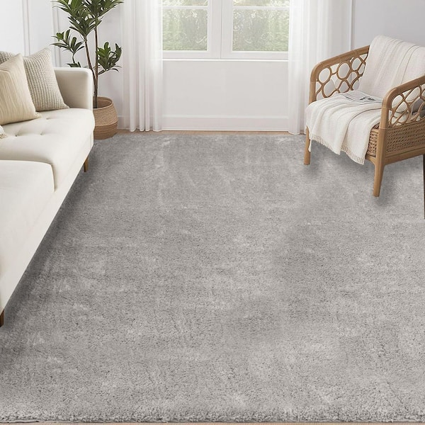 GHDG Solid Shag Gray 5 ft. x 7 ft. Plush Soft Area Rug
