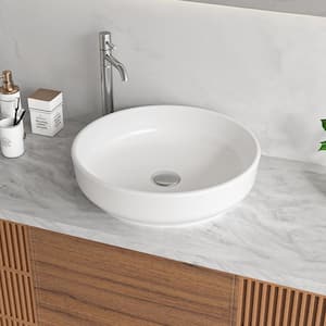 16 in. Ceramic Round Vessel Bathroom Sink in White