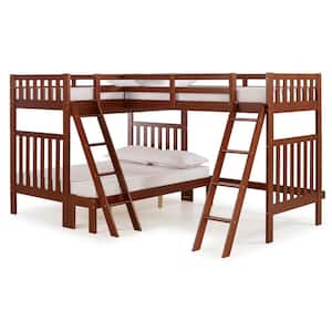 Aurora Chestnut Twin Over Full Bunk Bed with Tri-Bunk Extension