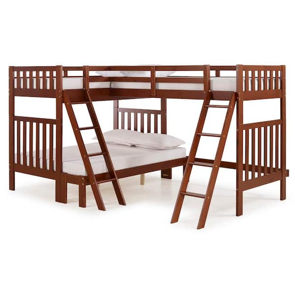Alaterre Furniture Aurora Chestnut Twin Over Full Bunk Bed with Tri-Bunk Extension