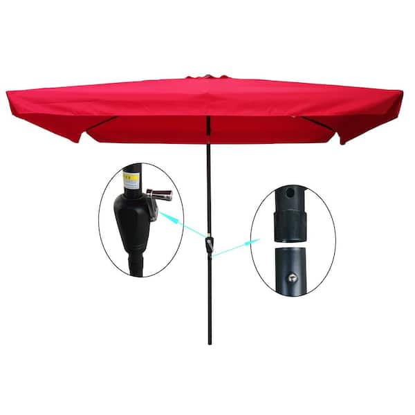 Unbranded 10 ft. x 6.5 ft. Rectangular Outdoor Market Umbrellas Patio Umbrella in Red