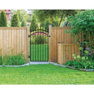 2.75 ft. x 5.67 ft. Tiger Eye Profile Black Iron Center Point Arched Top Fence Gate