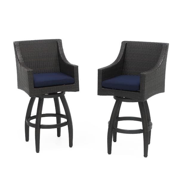 RST BRANDS Deco Swivel Wicker Outdoor Barstools with Sunbrella Navy Blue Cushion (2 pack)
