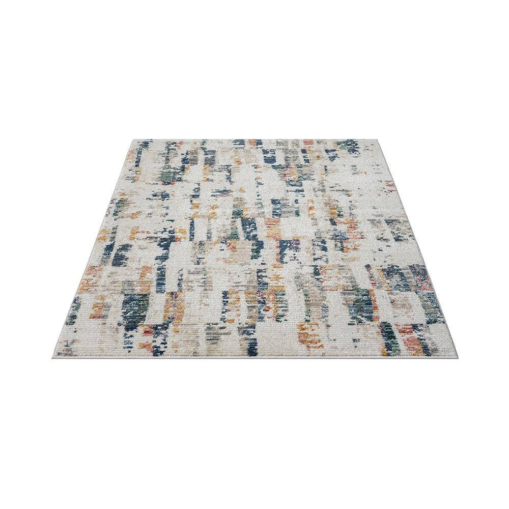 Beaux Blue and Orange Abstract Synthetic 5' x 7' Area Rug