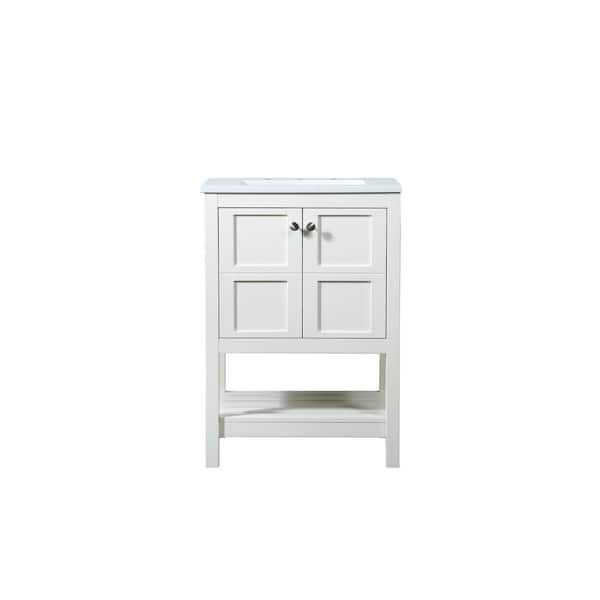 Unbranded Simply Living 24 in. Single Bathroom Vanity in White with Quartz Vanity Top in Calacatta White