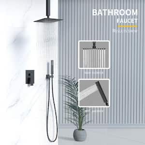 Single Handle 2-Spray Patterns 12 in. Ceiling Mount Shower Faucet 2.0 GPM with Brass Construction in Matte Black