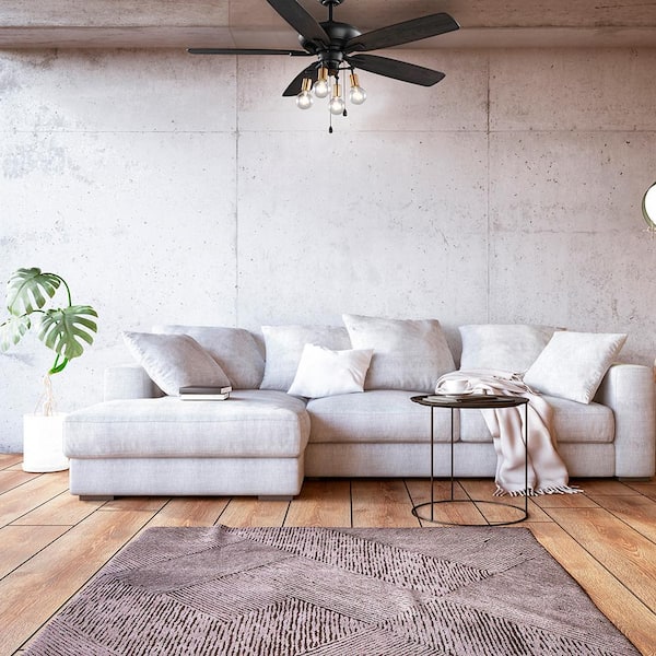 52 in. Bay City Indoor LED Matte Black with Brass Accents Dry Rated Ceiling Fan with Light Kit and 5 Reversible Blades