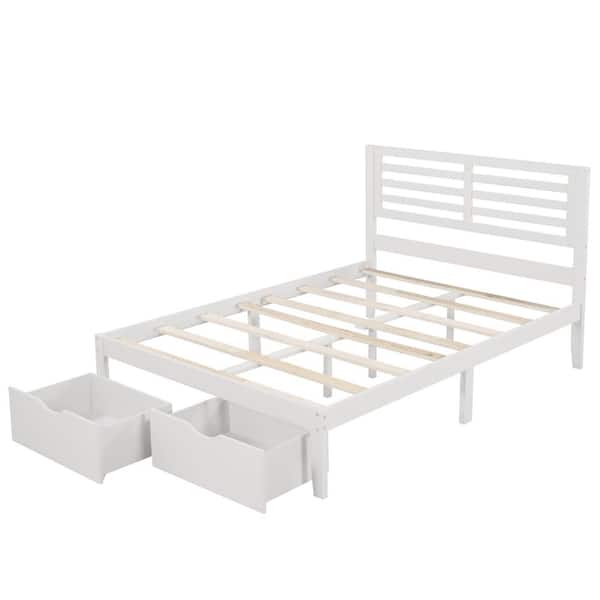 Z-joyee 54.1 in. W White Wood Frame Full Platform Bed