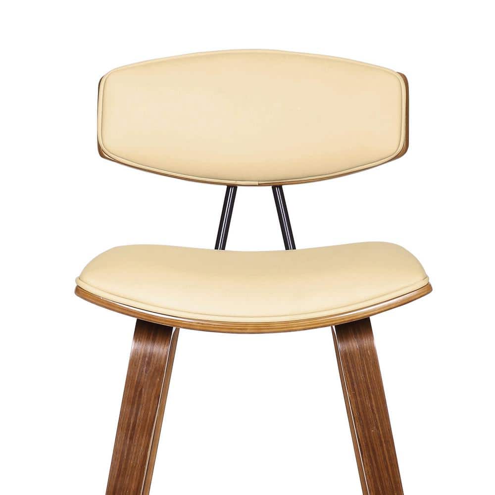 Contemporary Cream Faux Leather & Walnut Wood Counter Stool