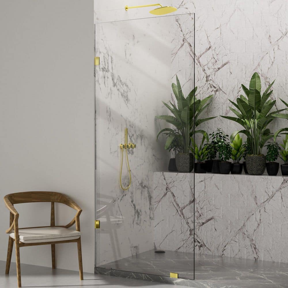 32 in. W x 78 in. H Fixed Panel Frameless Shower Door Screen in Brushed Gold with 3/8 in. (10mm) Clear Glass price history on PriceWatchPro