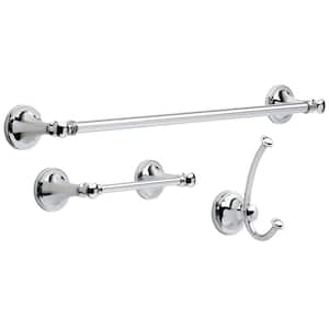 Silverton 3-Piece Bath Hardware Set with Toilet Paper Holder, Towel Hook and 18" Towel Bar in Chrome