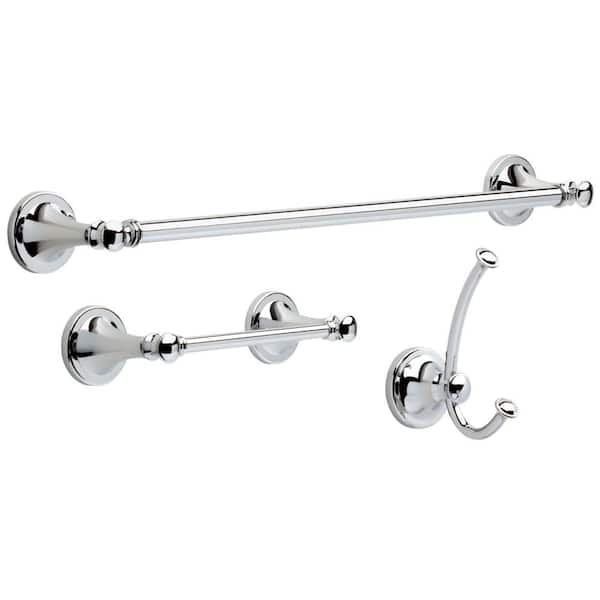 Delta Silverton 3-Piece Bath Hardware Set with Toilet Paper Holder, Towel Hook and 18" Towel Bar in Chrome