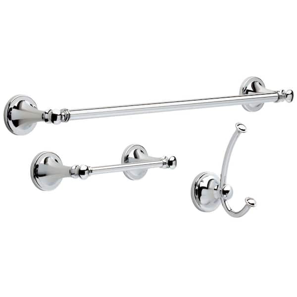 Silverton 3-Piece Bath Hardware Set with Toilet Paper Holder, Towel Hook and 18" Towel Bar in Chrome