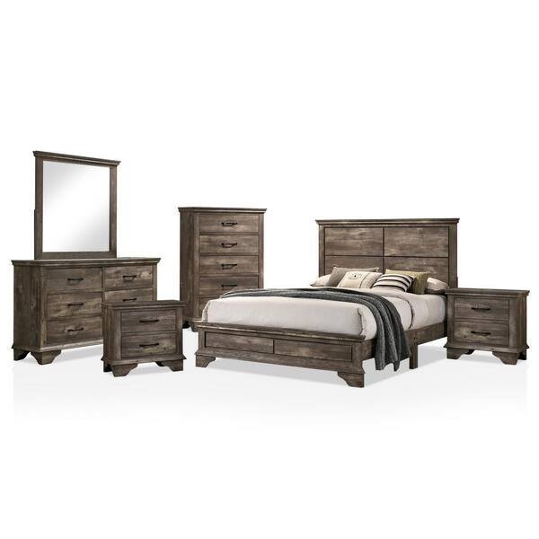 Furniture Of America Ragena 6 Piece Gray California King Bedroom Set Idf 7186ck 6pc California King Bedroom Set Idf 7186ck, California King Rustic White Bedroom Set