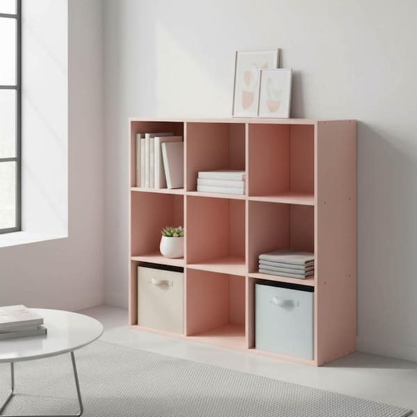 36 in. H x 36 in. W x 11.5 in. D Light Pink Wood 9- Cube Organizer