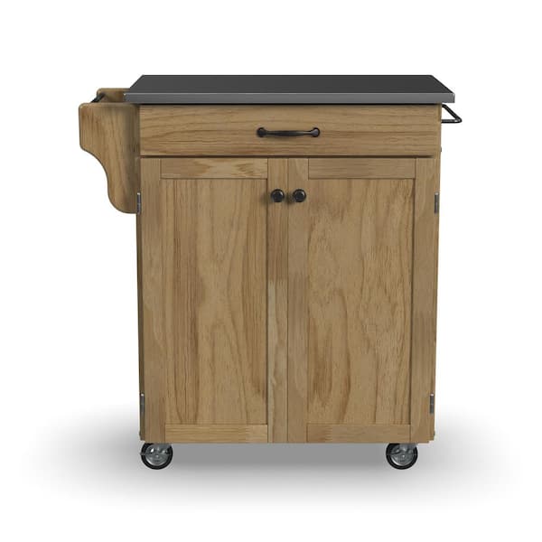 HOMESTYLES Cuisine Cart Natural Kitchen Cart with Stainless Top