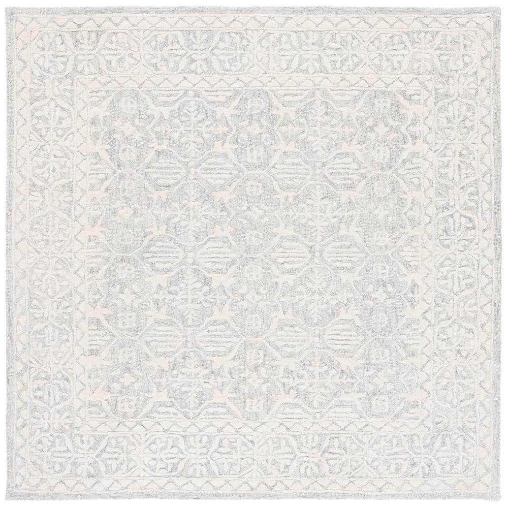 72" Gray Floral Hand-Tufted Wool Square Rug