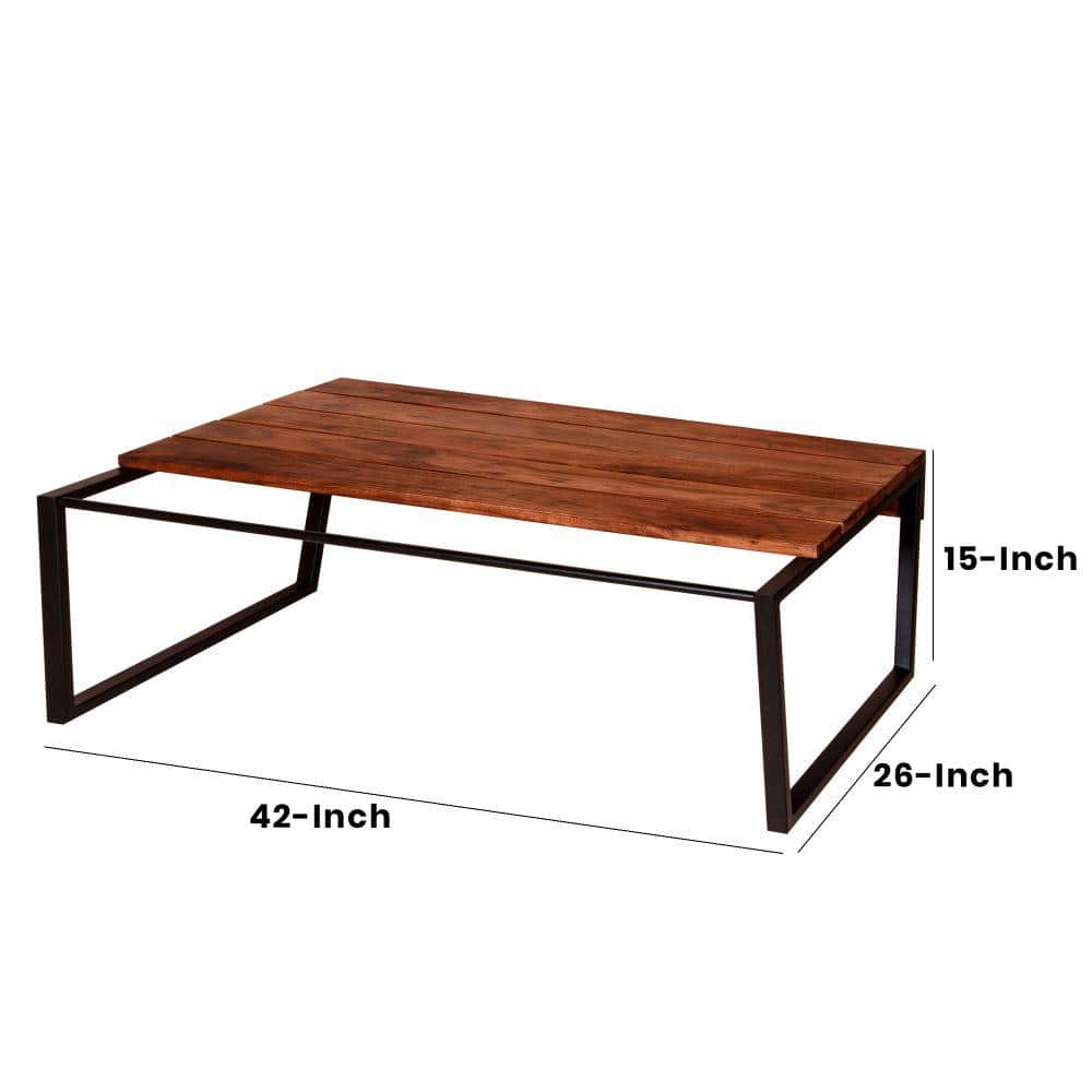 Oak Brown and Black Metal Industrial Lift-Top Coffee Table