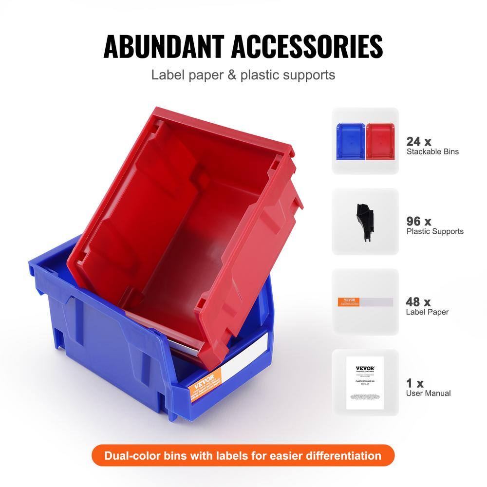VEVOR Blue and Red Stackable Plastic Storage Bins 24-Pack