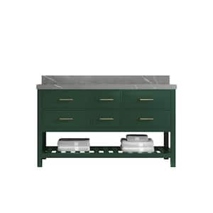 Parker 60 in. W x 22 in. D x 36 in. H Double Sink Bath Vanity in Lafayette Green with 2 in. Piatra Quartz Top