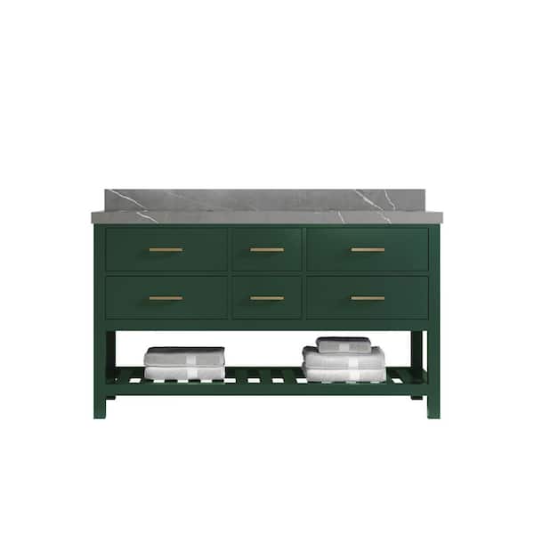 Willow Collections Parker 60 in. W x 22 in. D x 36 in. H Double Sink Bath Vanity in Lafayette Green with 2 in. Piatra Quartz Top