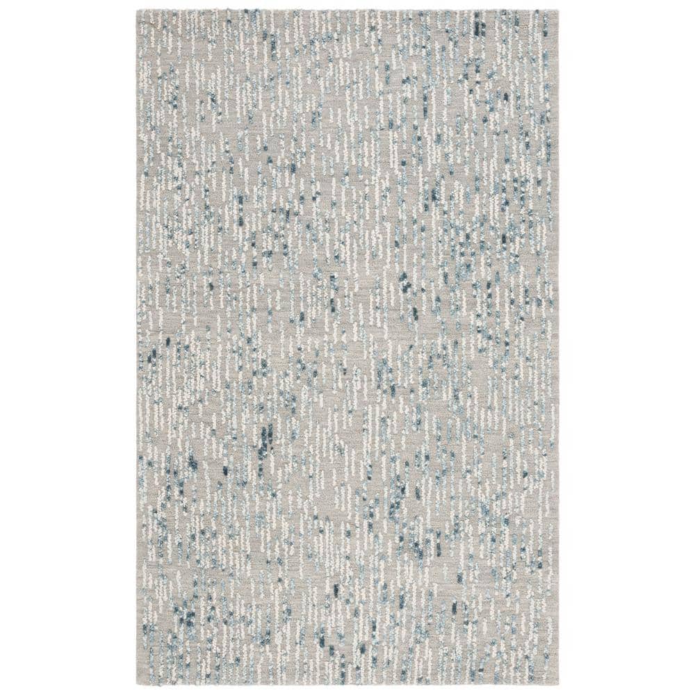 Blue and Gray Abstract Handmade Tufted Wool Rug, 4' x 6'