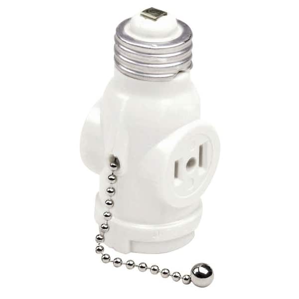 Height 3.62 in. 2-Outlet White Socket Lamp with Pull Chain