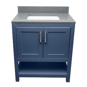 Taos 31 in. W x 22 in. D x 36 in. H Bath Vanity in Navy Blue with Galaxy Gray Quartz Stone Top with White Basin
