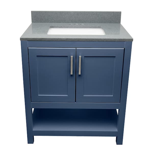 Ella Taos 31 in. W x 22 in. D x 36 in. H Bath Vanity in Navy Blue with Galaxy Gray Quartz Stone Top with White Basin