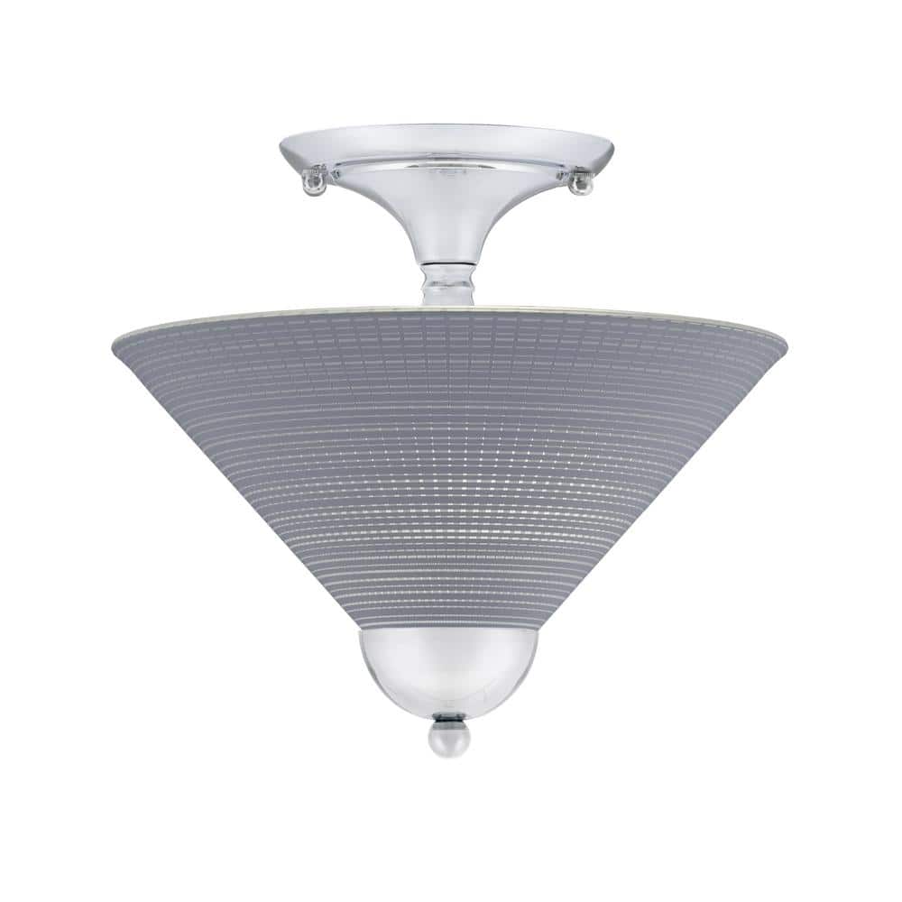 Bristol 12 in. 2-Light Chrome Transitional Semi-Flush Mount with 12 in. Gra