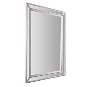30 in. W x 42 in. H Framed Rectangular Beveled Edge Bathroom Vanity Mirror in Champagne Silver