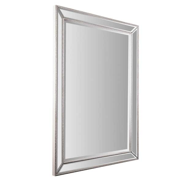 Deco Mirror 30 in. W x 42 in. H Framed Rectangular Beveled Edge Bathroom Vanity Mirror in Champagne Silver