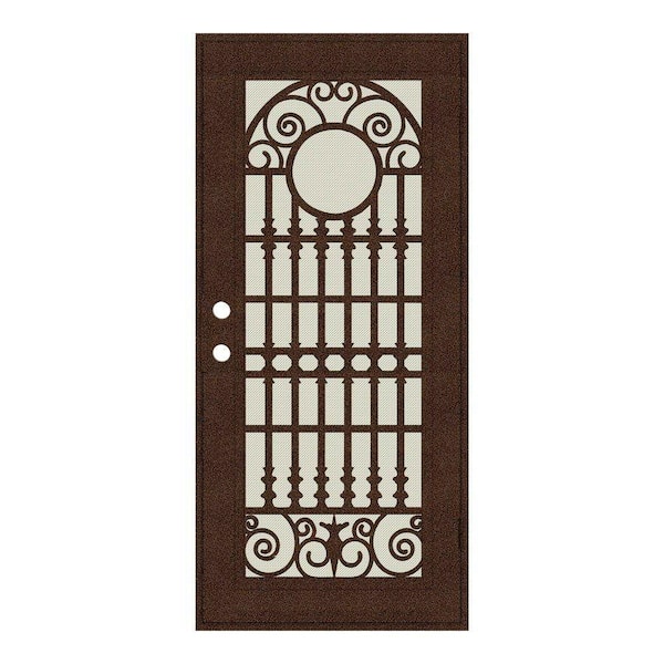 Unique Home Designs 30 in. x 80 in. Spaniard Copperclad Left-Hand Surface Mount Aluminum Security Door with Beige Perforated Screen