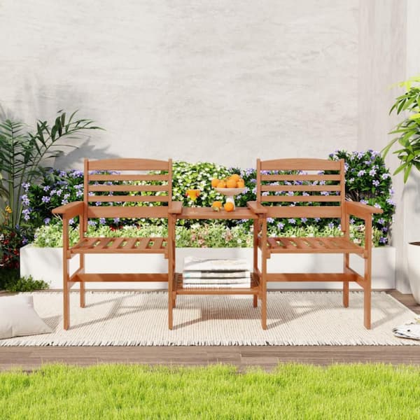 Clihome 3-Piece Wood Outdoor Patio 2-Seat Conversation Set with Coffee Table and Umbrella Hole