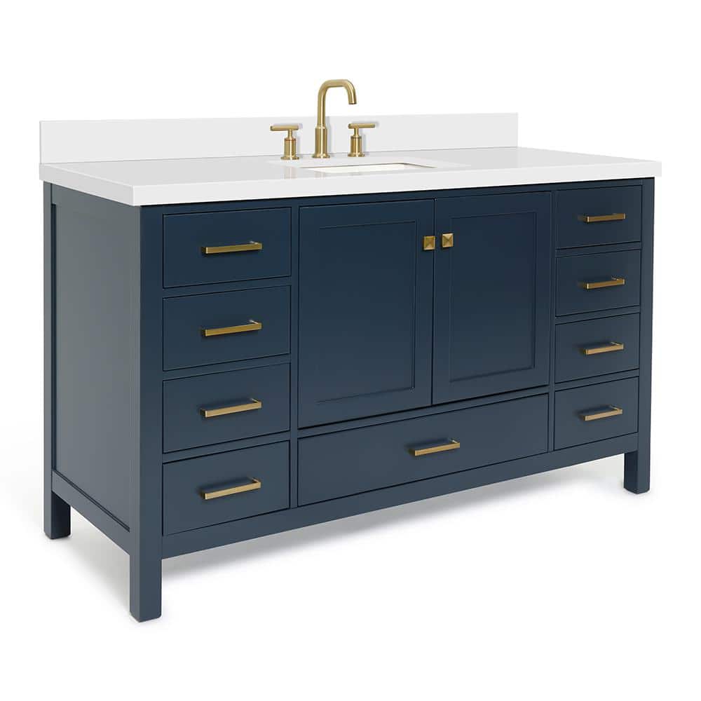 Midnight Blue Hardwood Freestanding Vanity with Quartz Top