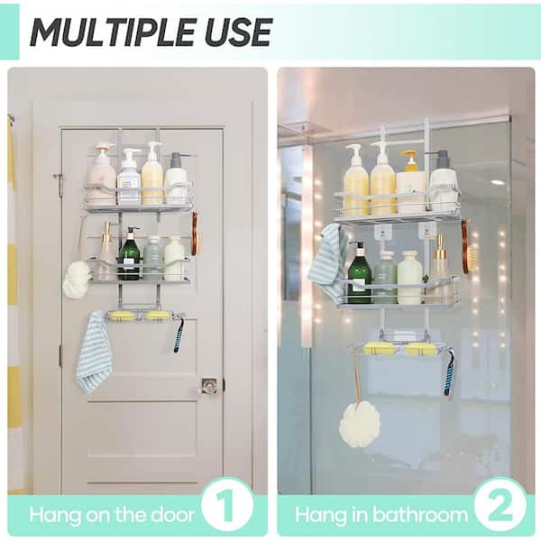 Over the Shower Door Caddy Pantry Organizer Rack with Reliable Hooks, Sturdy Rust Proof Hanging Shower Organizer cheapest Shelf Basket Storage Rack,