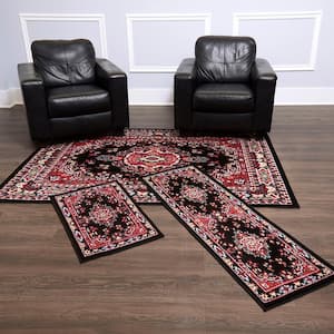 Ariana Black/Red 5 ft. x 7 ft. 3-Piece Medallion Area Rug Set