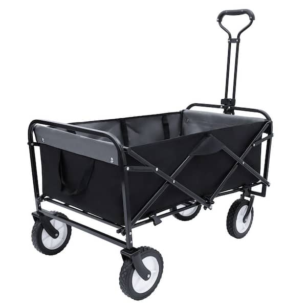 12.78 cu. ft. Black Steel Garden Cart, Collapsible Foldable Wagon Cart for Camping Shopping Sports Gardening