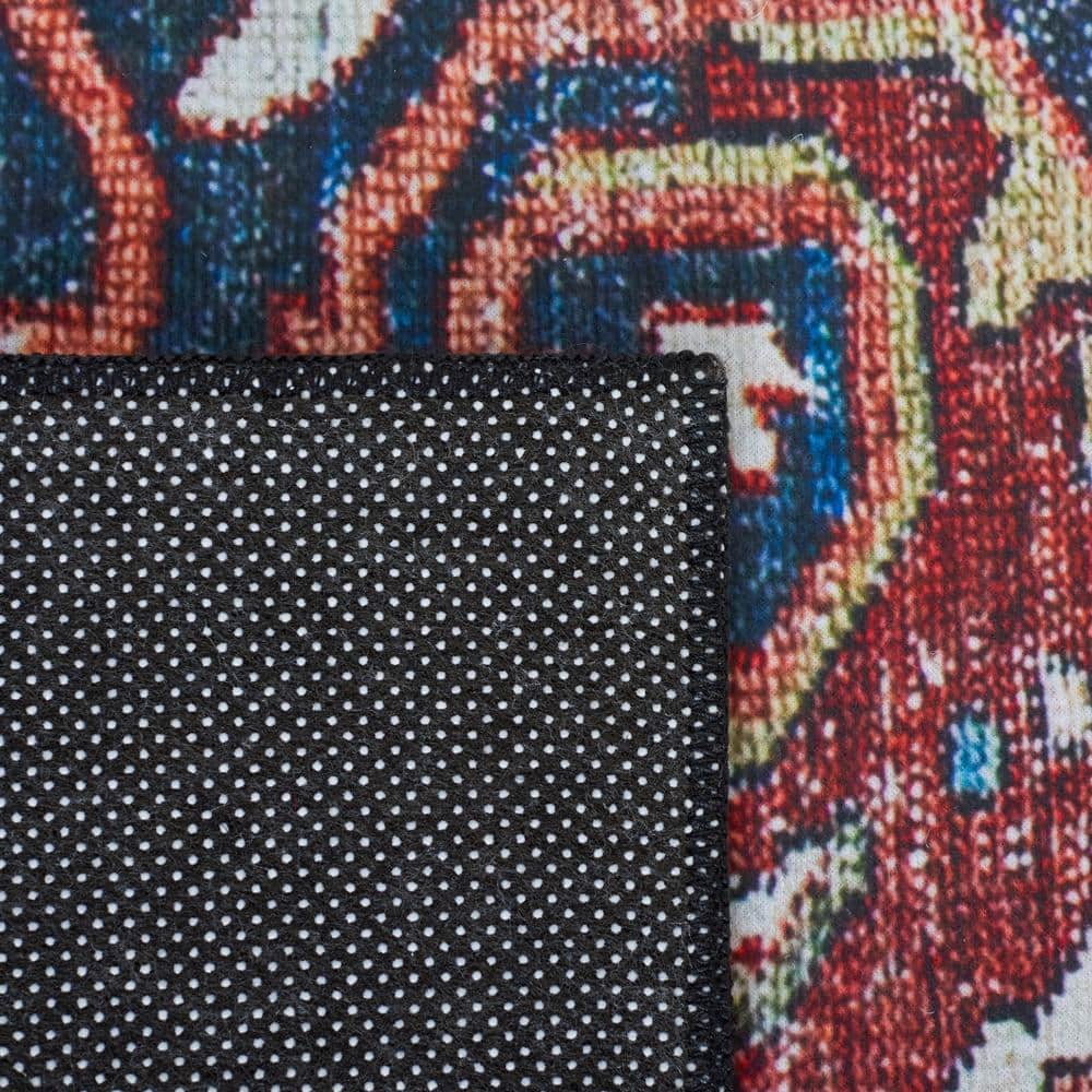 Tucson Red and Blue Synthetic 9' x 12' Washable Area Rug