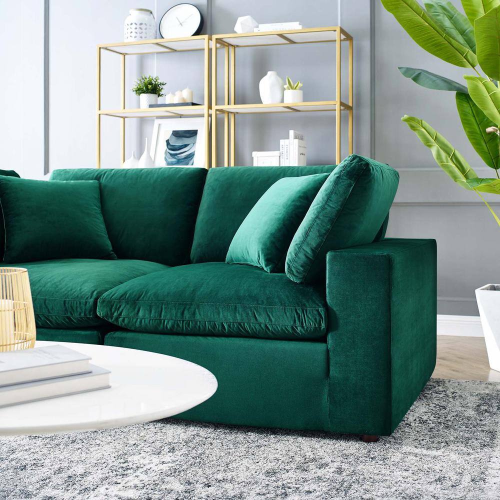 Green Velvet Track Arm Loveseat with Down Fill Cushions