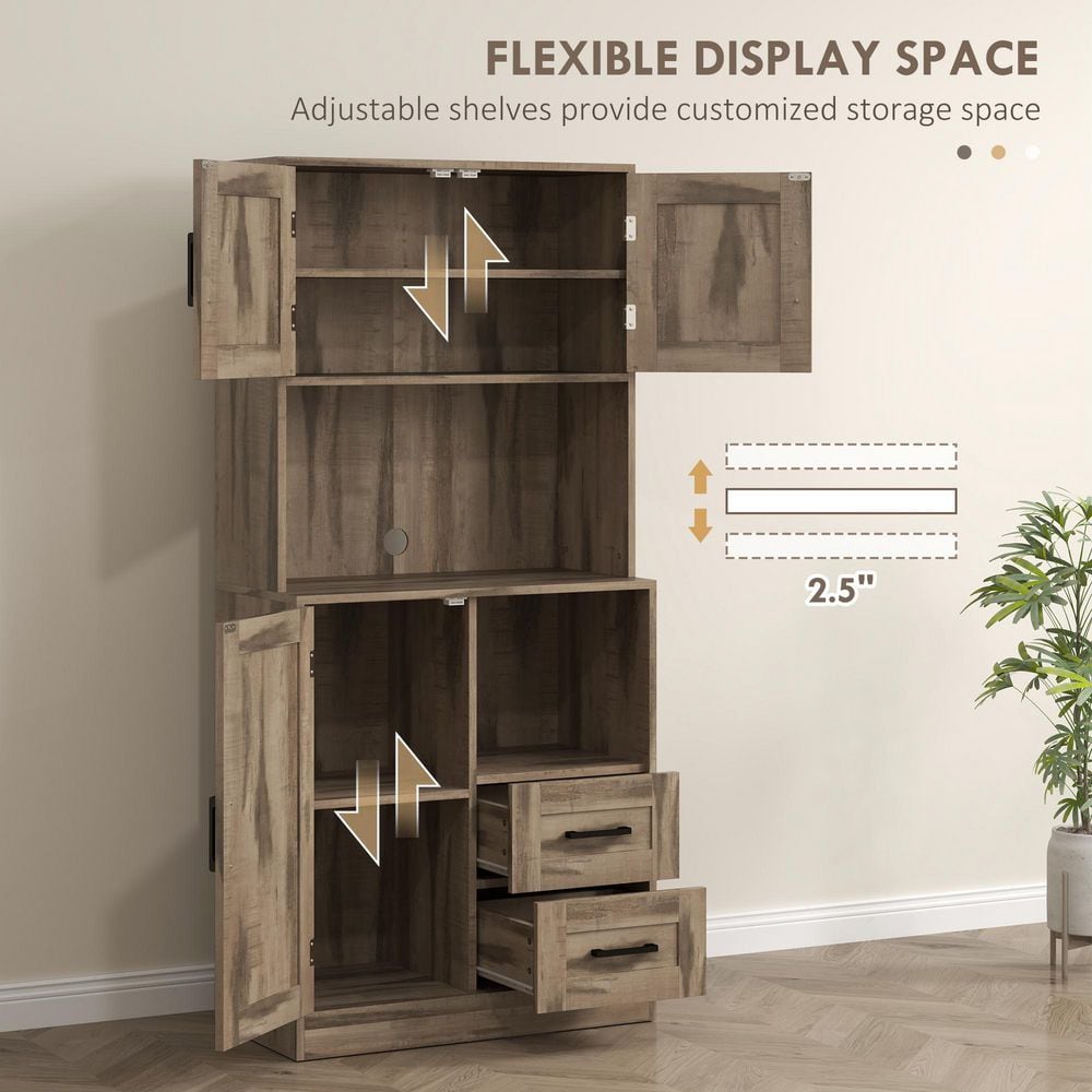 Rustic Driftwood Particle Board Kitchen Pantry Cabinet with Barn Doors