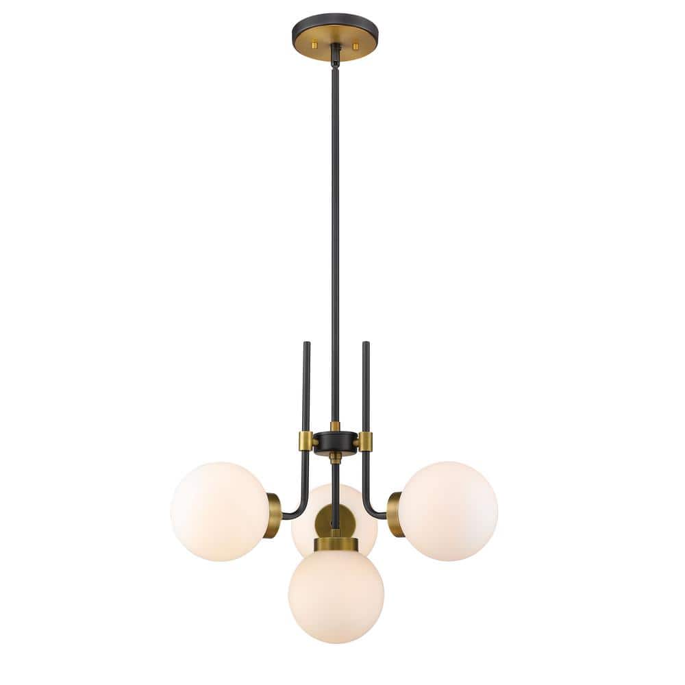 Parsons 4-Light Matte Black Plus Olde Brass Chandelier with Glass Shade