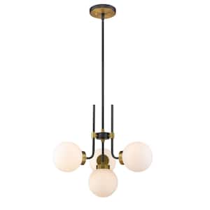 Parsons 4-Light Matte Black Plus Olde Brass Chandelier with Glass Shade