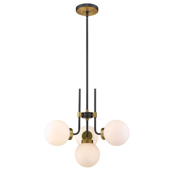 Unbranded Parsons 4-Light Matte Black Plus Olde Brass Chandelier with Glass Shade