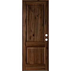 36 in. x 96 in. Rustic Knotty Alder Square Top V-Grooved Provincial Stain Left-Hand Wood Single Prehung Front Door
