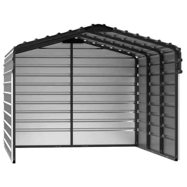 Arrow 10 ft. W x 15 ft. D x 7 ft. H Eggshell Galvanized Steel Carport with 3-sided Enclosure
