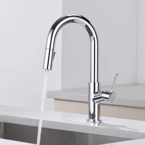 Fusion Single Handle Pull Down Kitchen & Bar Sink Faucet with Soap Dispenser-Chrome
