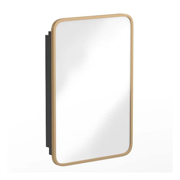 Carnegy Avenue Jolie 16 in. W x 24 in. H Rectangular Recessed Bathroom Medicine Cabinet with Mirror and Reversible Metal Frame in Gold